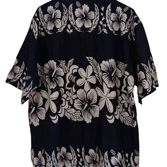 NWT Hawaiian Shirt Men's XXL  Brand: Designs For Him Navy and White 100% Cotton - Picture 4 of 5